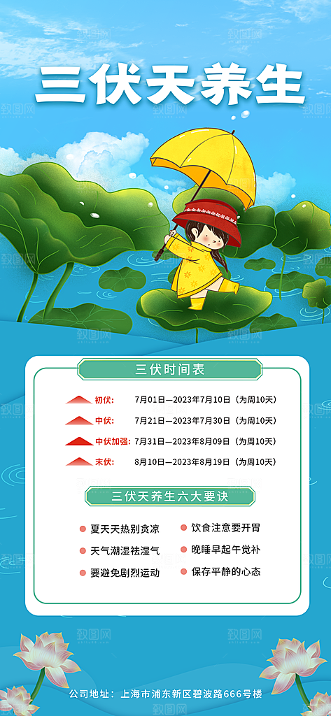 三伏天中伏入伏初伏末伏节气H5节日海报