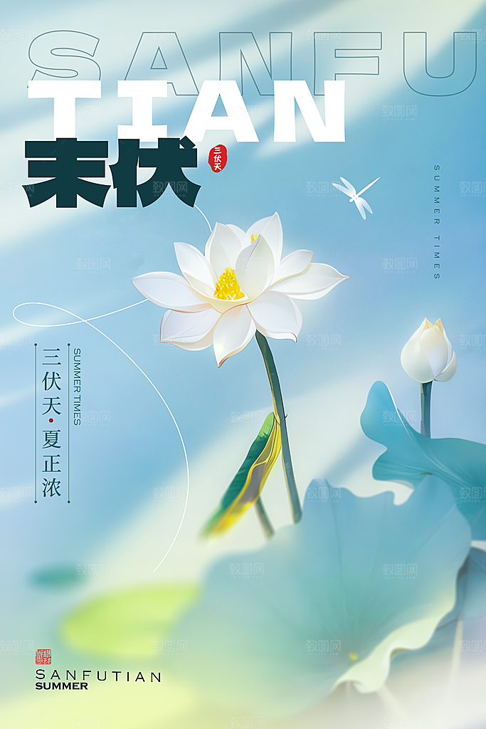 三伏天中伏入伏初伏末伏节气H5节日海报