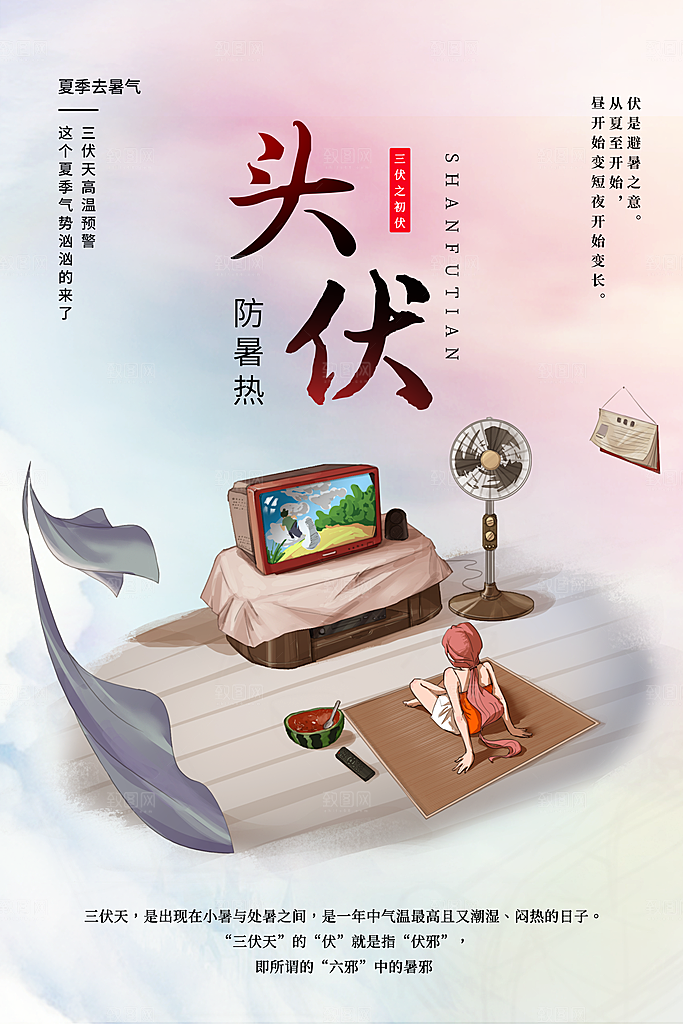 三伏天中伏入伏初伏末伏节气H5节日海报