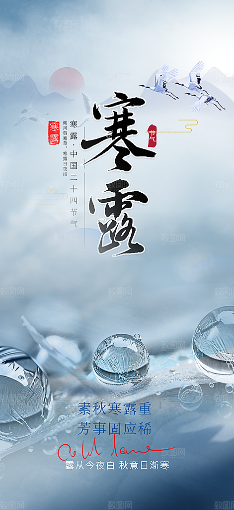 简约风传统寒露二十四节气海报