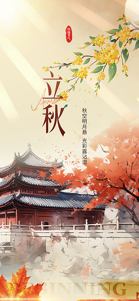 秋天立秋二十四节气海报