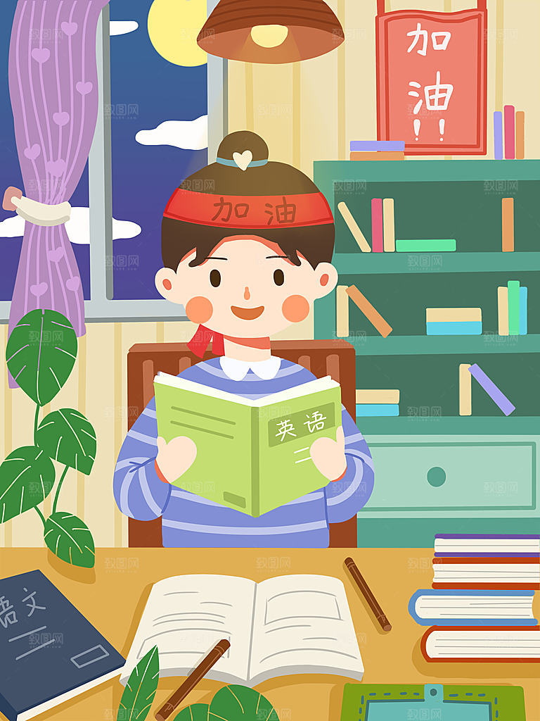 清新校园开学学生学习教室psd海报手绘插