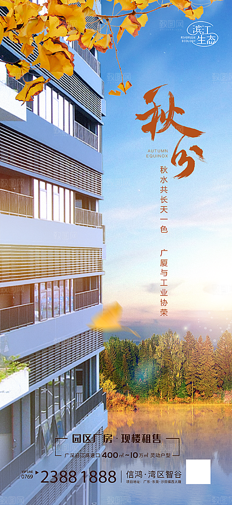 简约大气秋分节气插画海报