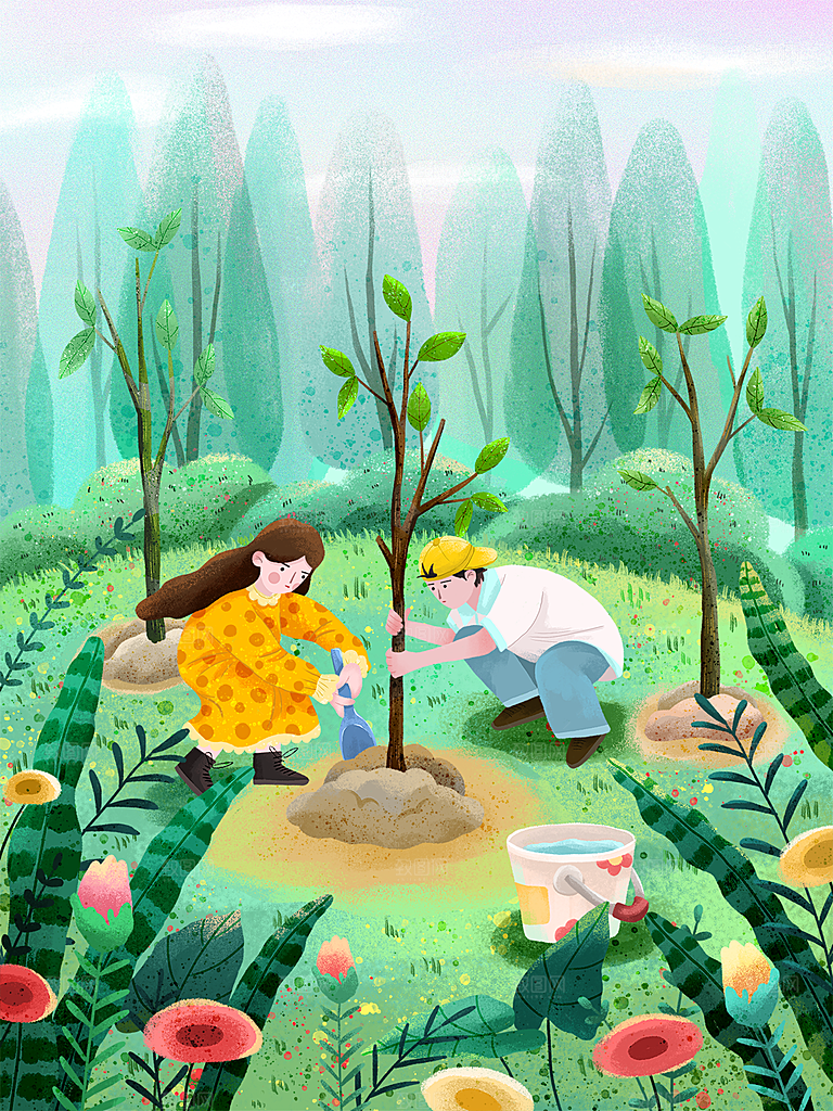 传统节日植树节插画海报模版