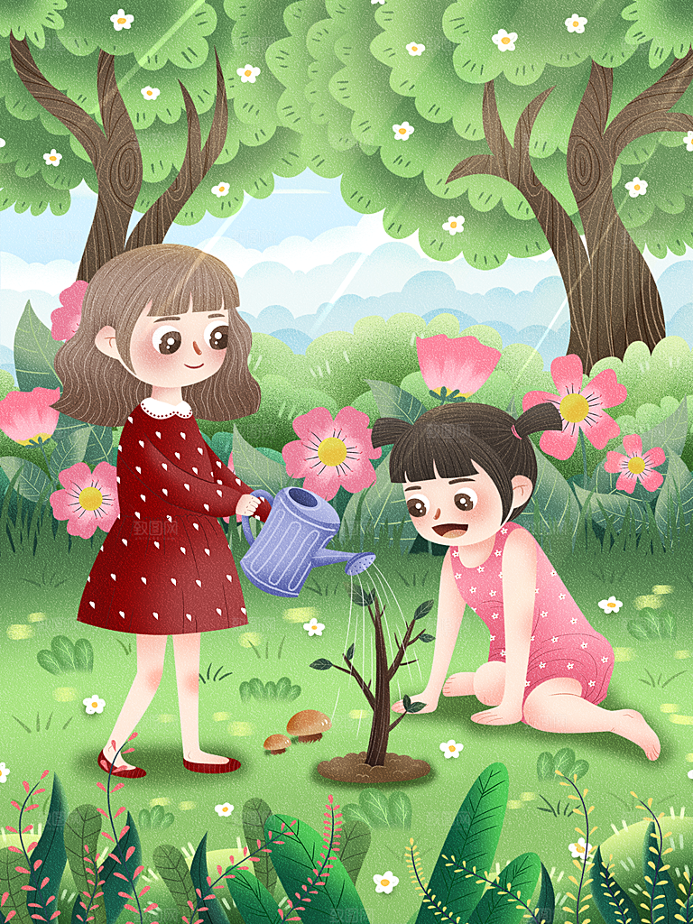 植树节节日简约大气插画海报