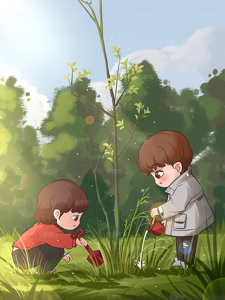 植树节节日简约大气插画海报