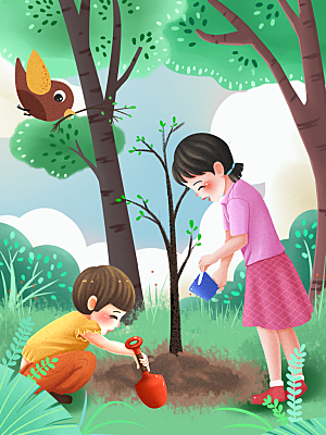 植树节节日简约大气插画海报