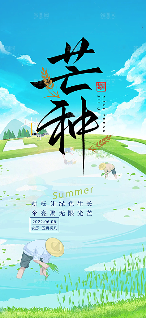大气传统芒种二十四节气海报