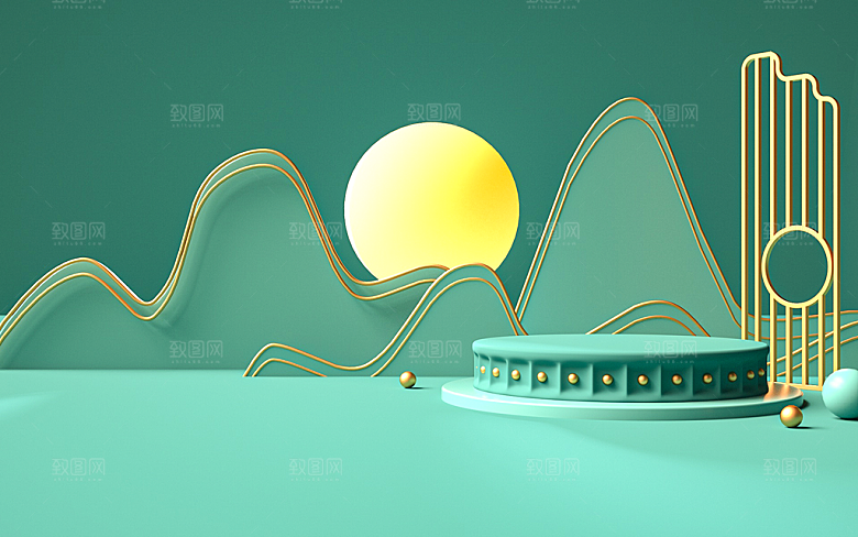 中秋节国潮电商促销背景