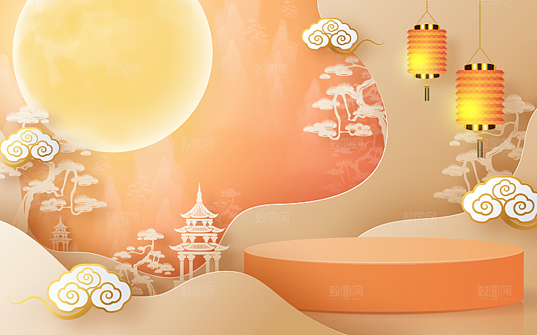 中秋节国潮电商促销背景