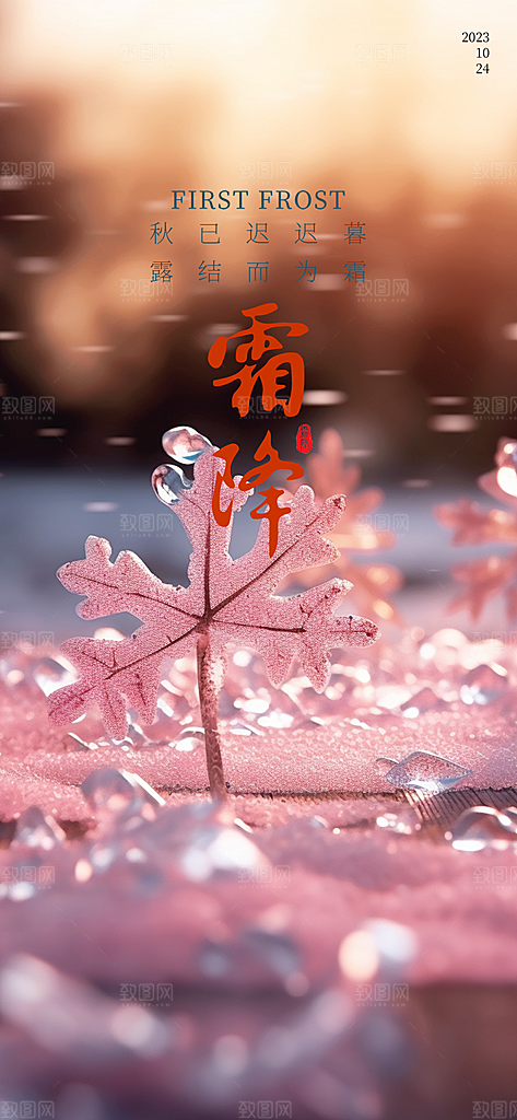 清新节日传统霜降二十四节气海报