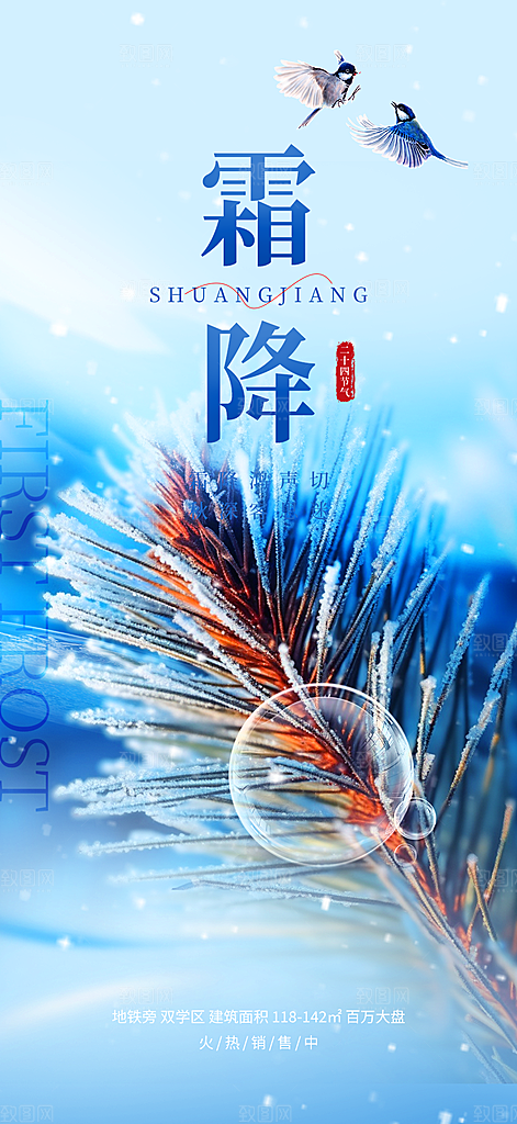 大气传统霜降二十四节气海报