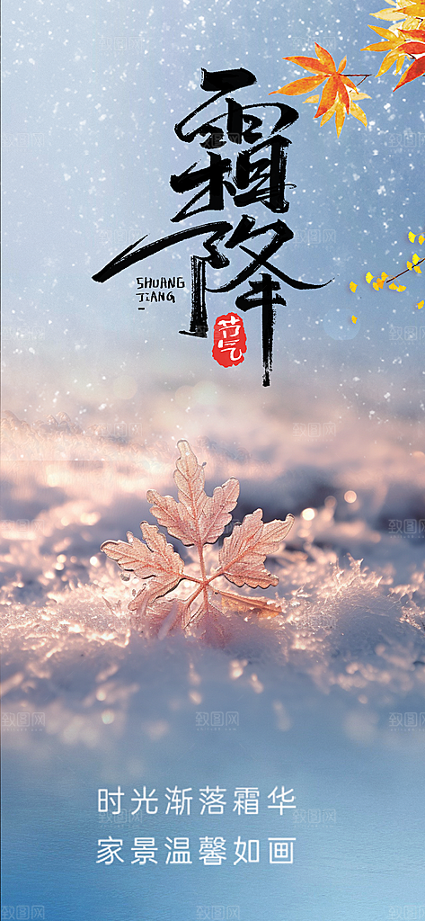 节日传统霜降二十四节气海报