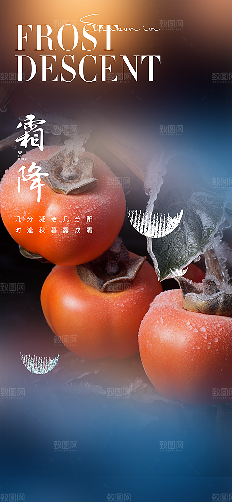 节日传统霜降二十四节气海报