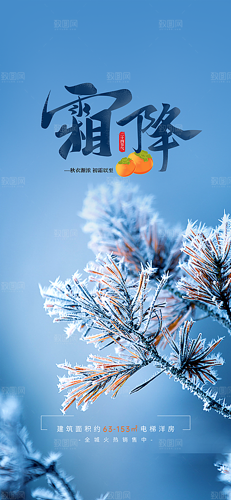 节日传统霜降二十四节气海报
