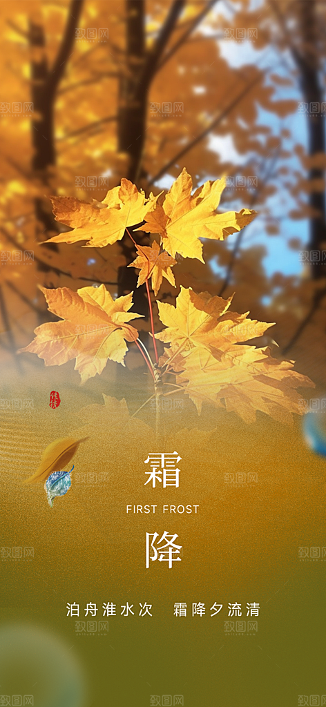 节日传统霜降二十四节气海报