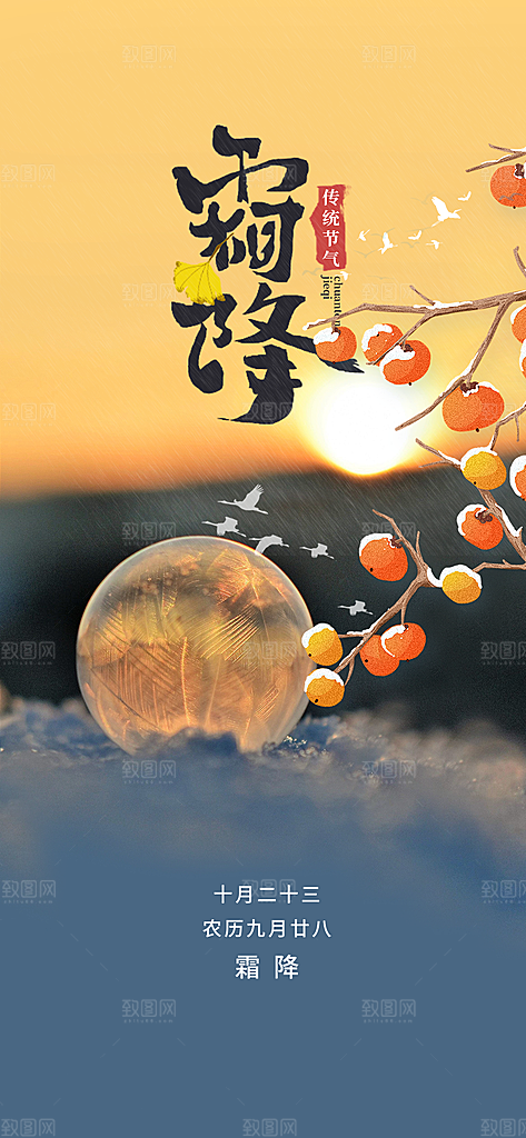 节日传统霜降二十四节气海报