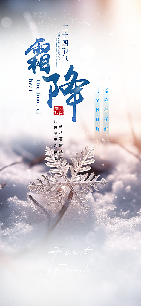大气传统霜降二十四节气海报