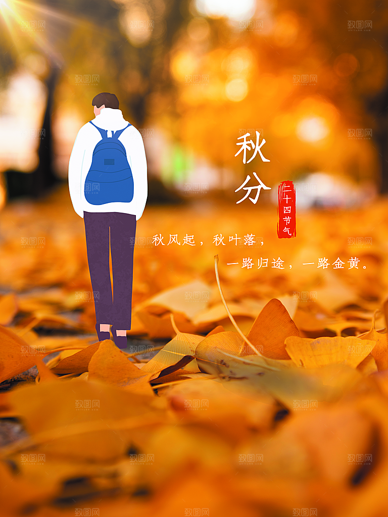 传统二十四节气秋分海报模板