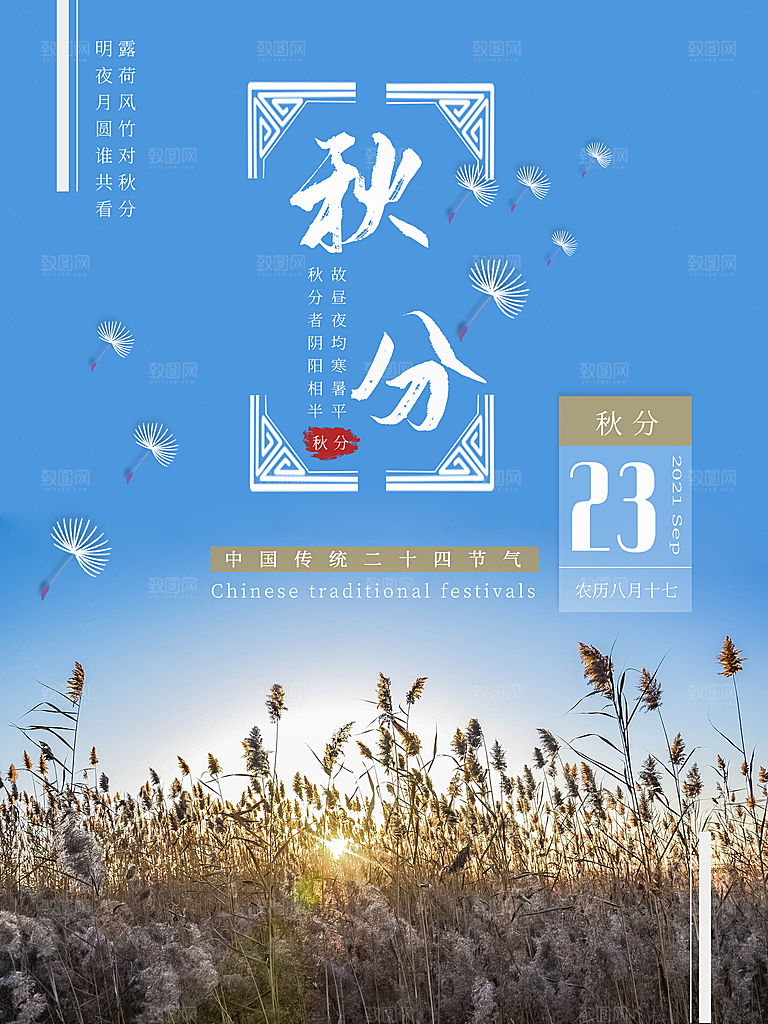 传统二十四节气秋分宣传海报模板