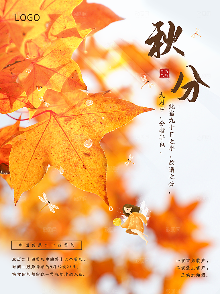 传统二十四节气秋分宣传海报模板