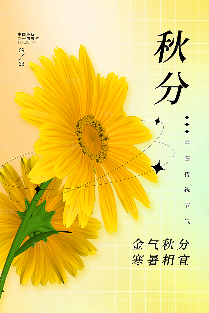 传统二十四节气秋分宣传海报模板