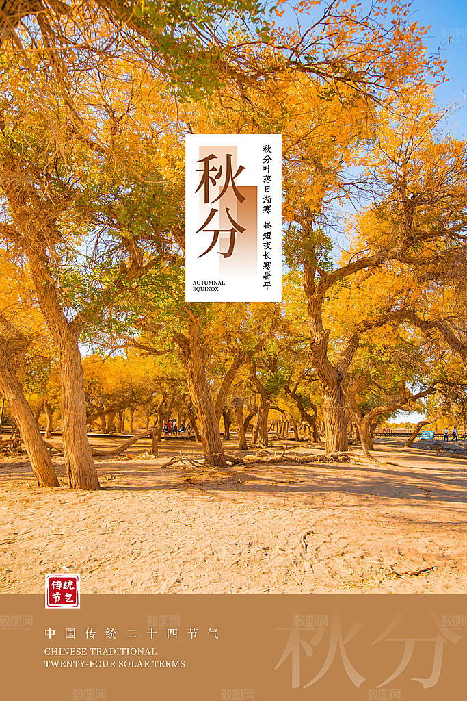 传统二十四节气秋分宣传海报模板
