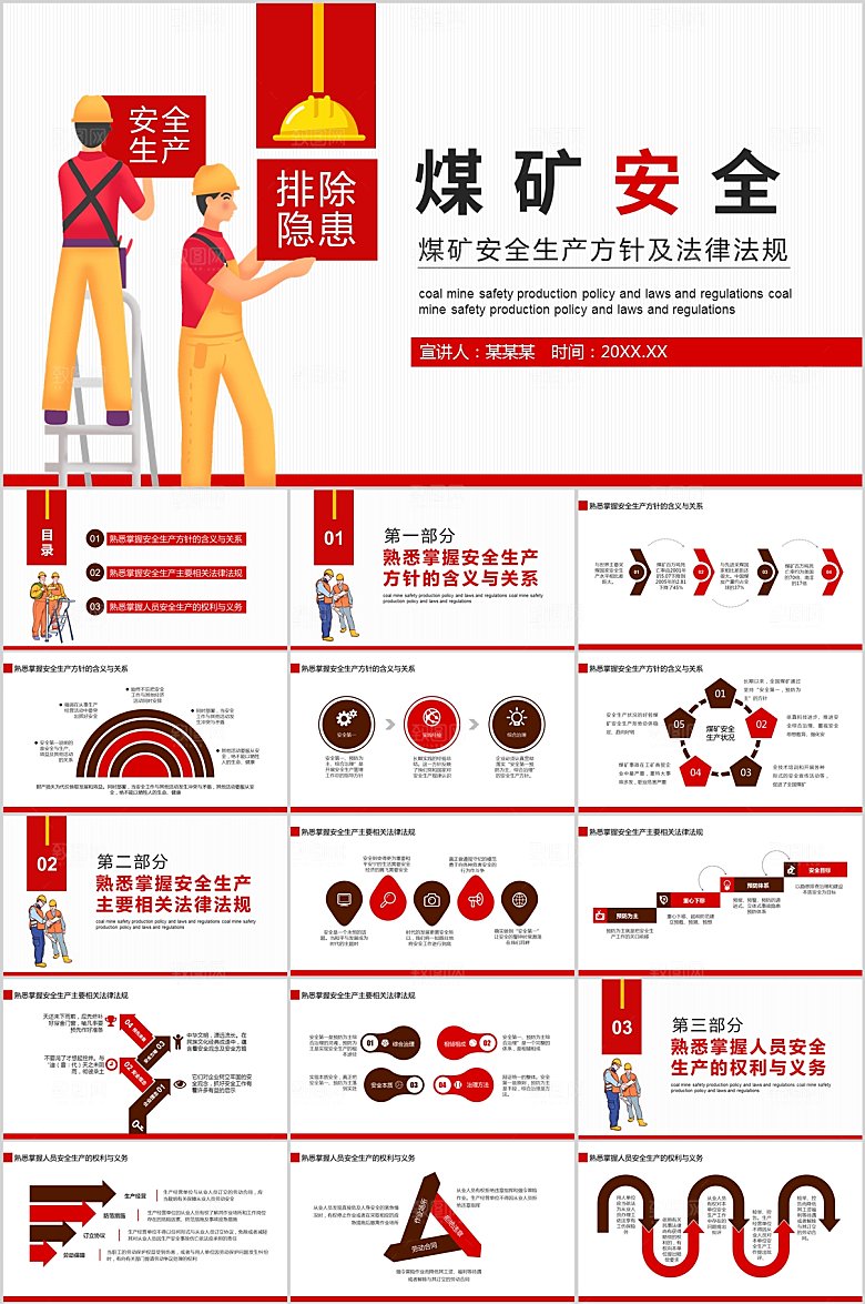 红色简约煤矿安全ppt