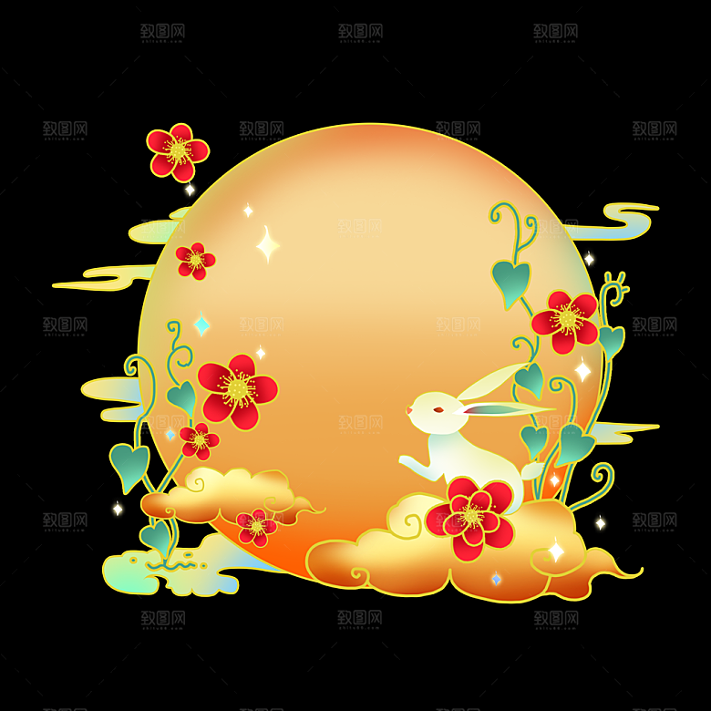 中秋节中国风插画装饰素材