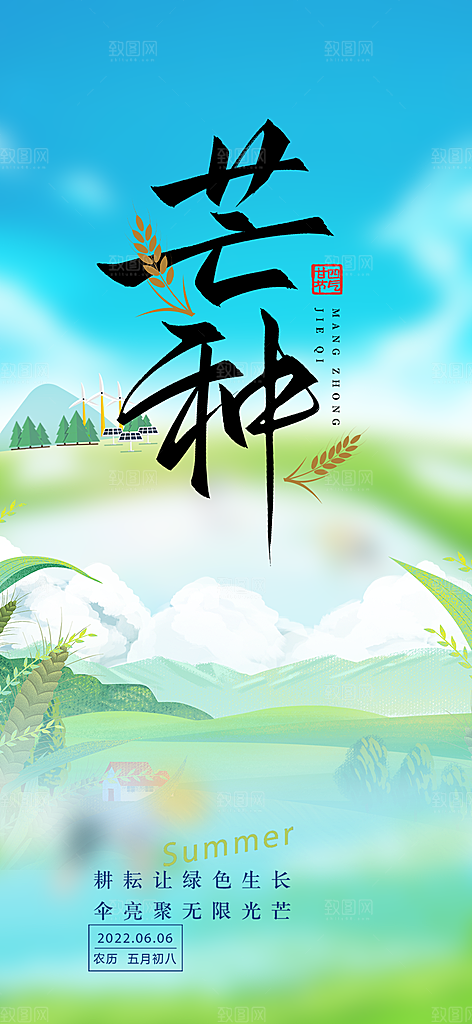 大气传统芒种二十四节气海报