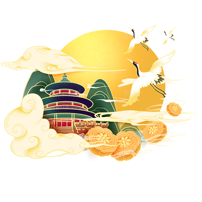 中国风中秋节插画装饰素材