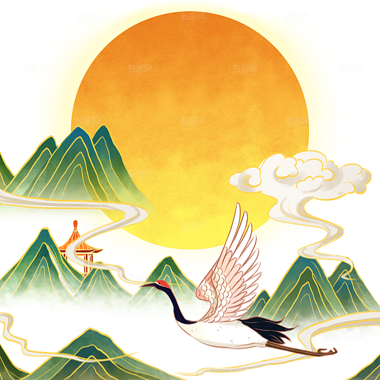 中秋节中国风插画装饰素材