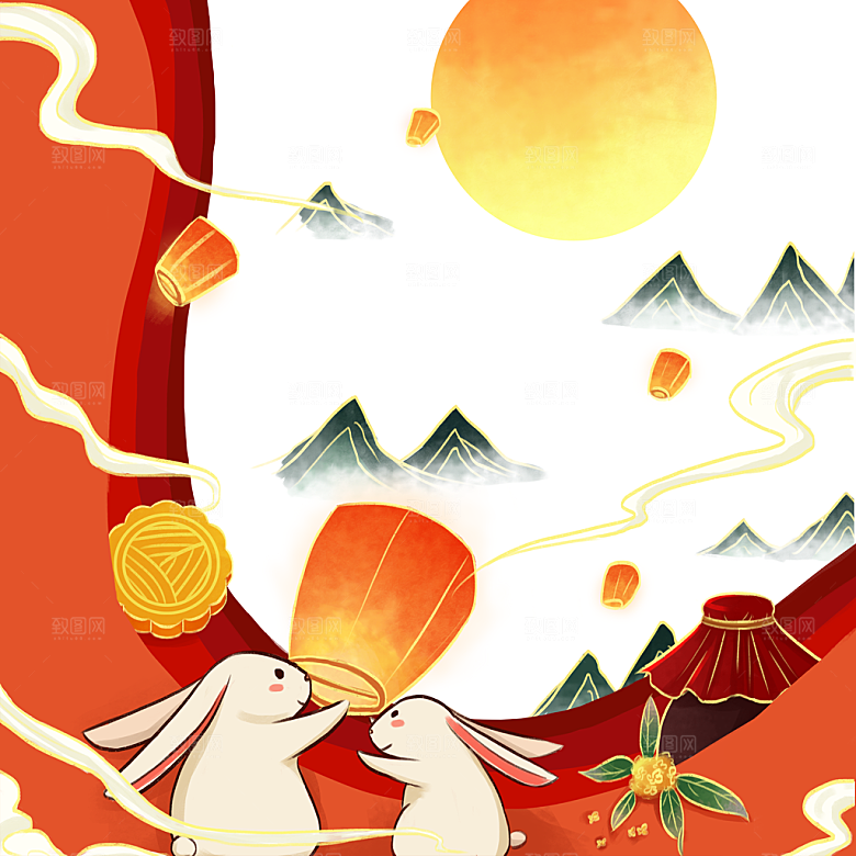 中国风中秋节插画装饰素材