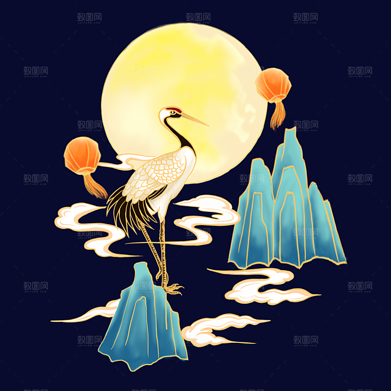 中国风中秋节插画装饰素材