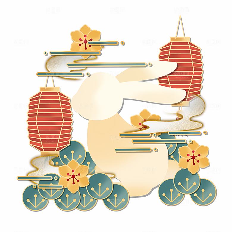 中秋节中国风插画装饰素材