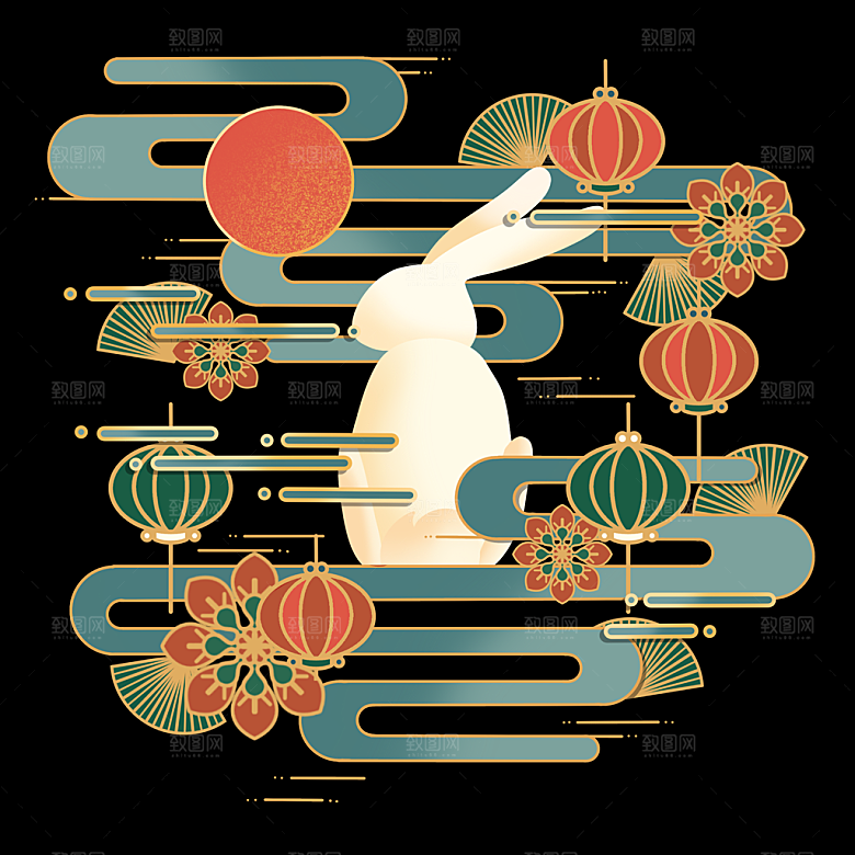 中秋节中国风插画装饰素材