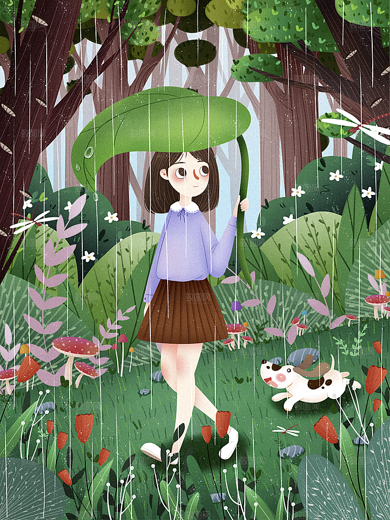 谷雨节气简约大气插画海报
