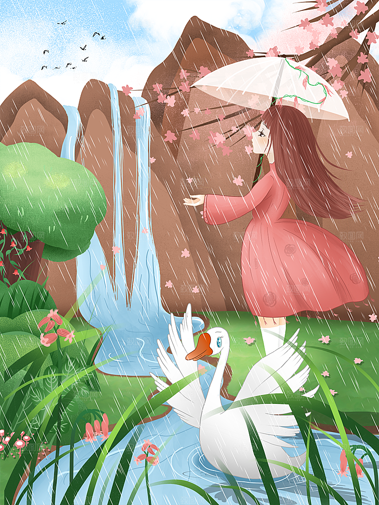 传统节气谷雨插画海报