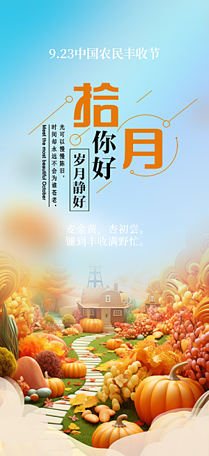 秋日秋天金秋十月你好海报