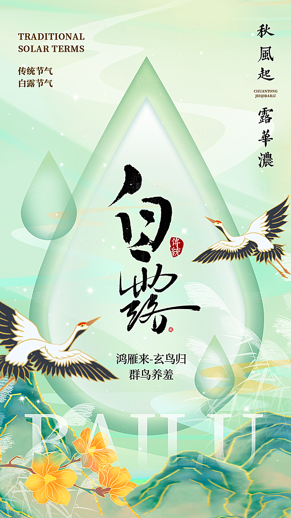 白露节气简约大气海报