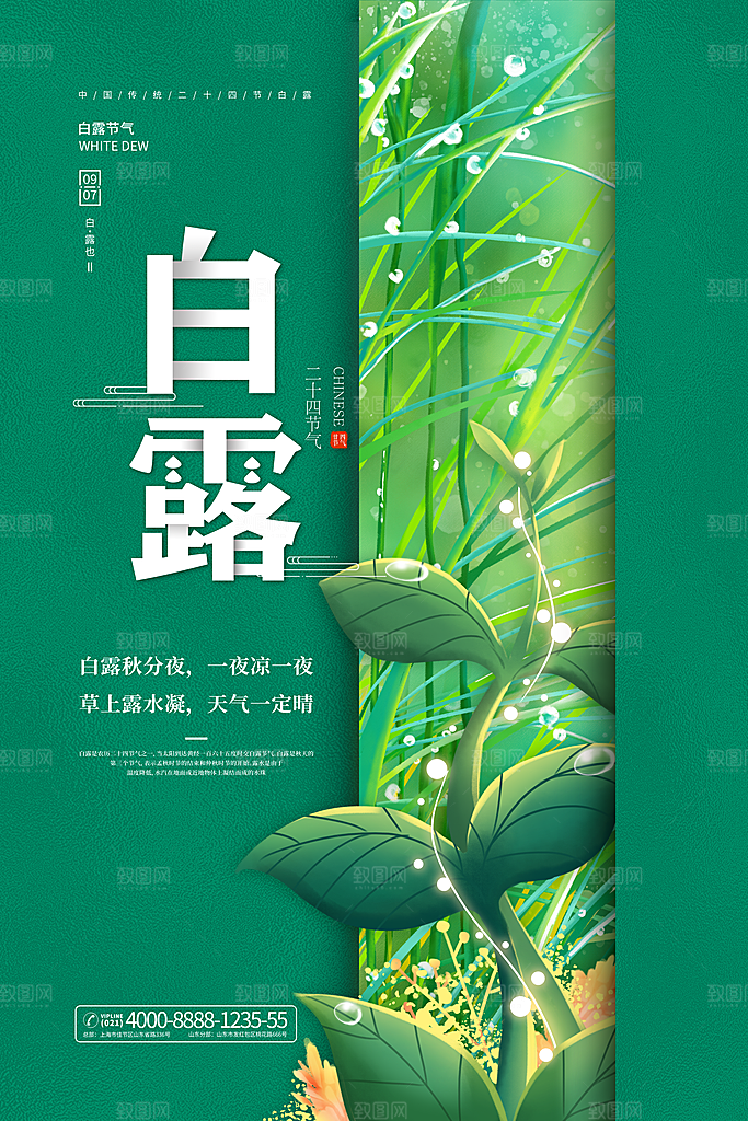 中国传统二十四节气白露节气宣传海报