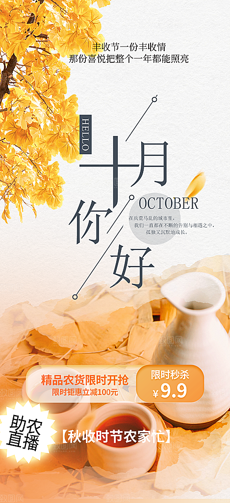 秋日秋天十月你好海报