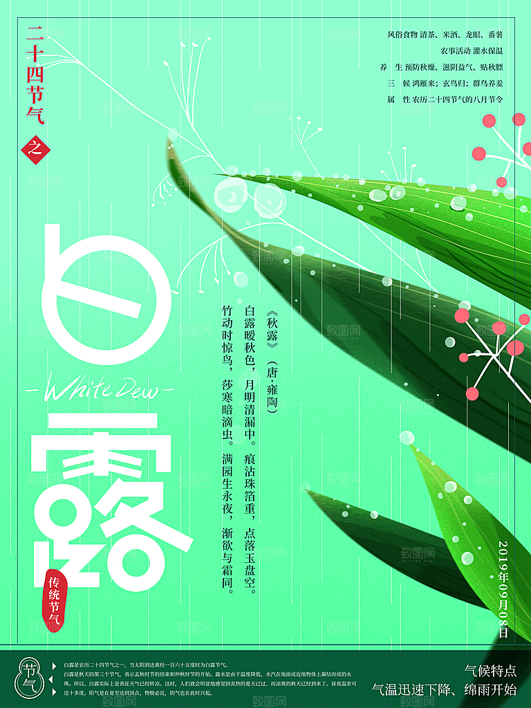 中国传统二十四节气白露节气宣传海报
