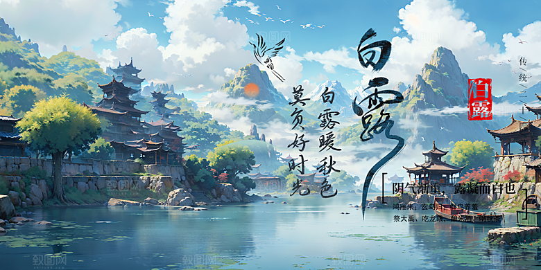 简约风传统白露二十四节气展板