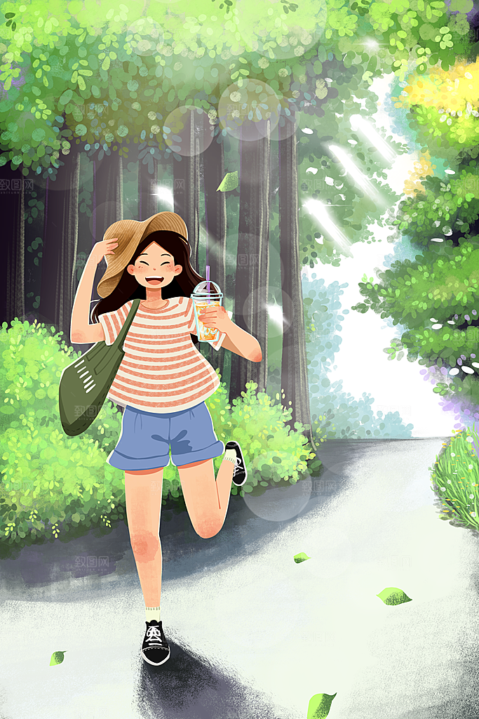简约大气夏日风景插画海报