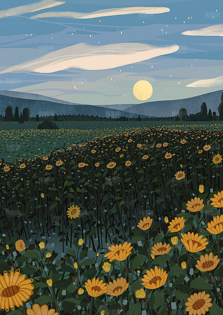 简约大气夏日风景插画海报