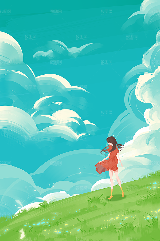 简约大气夏日风景插画海报