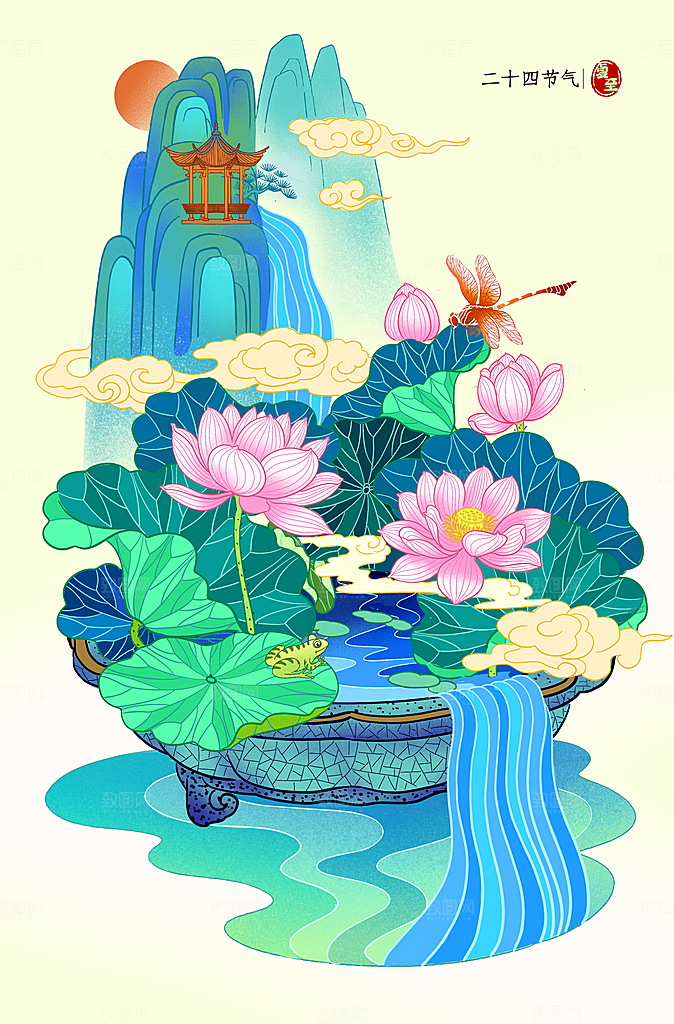 简约大气夏日风景插画海报