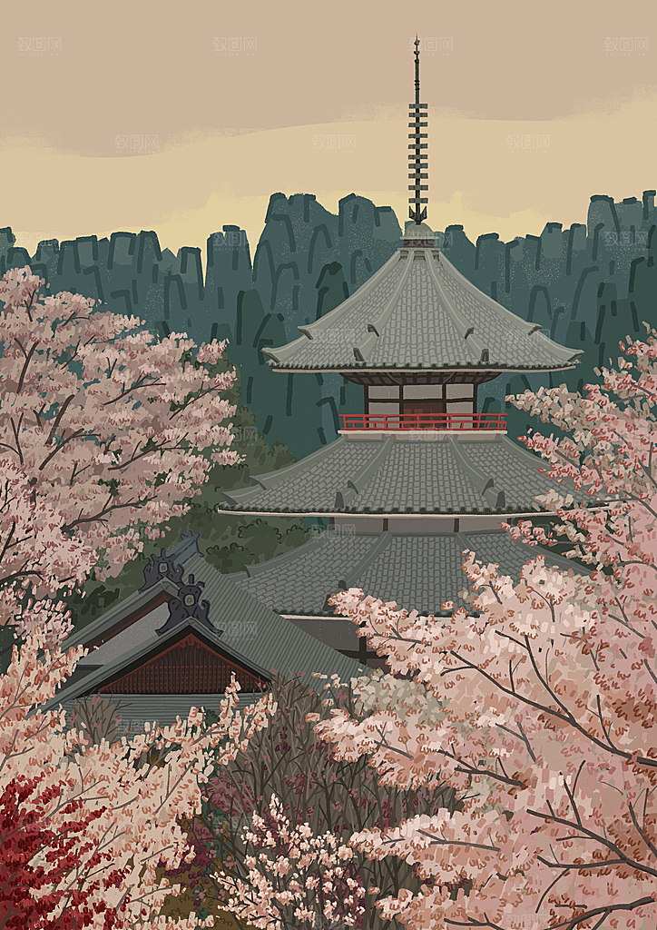 简约大气夏日风景插画海报