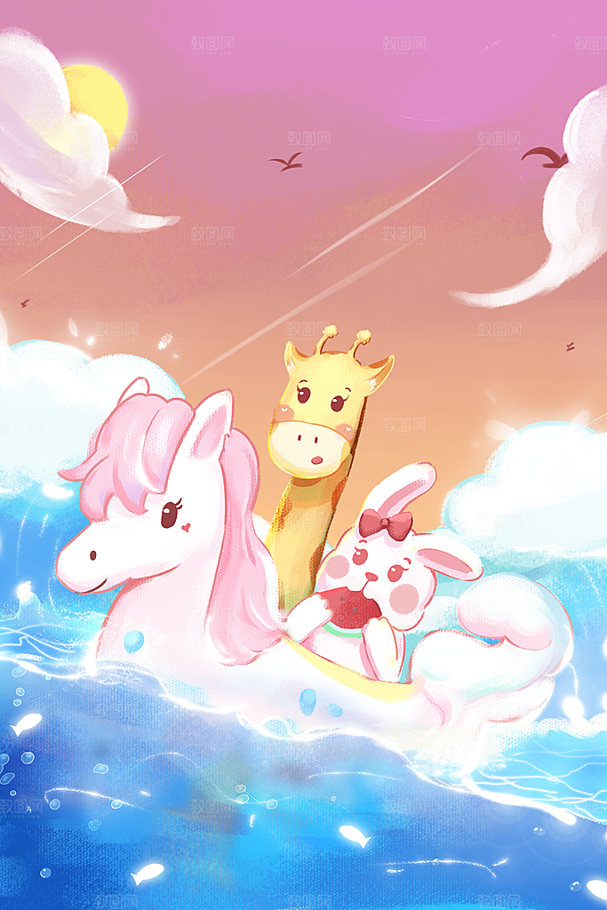 简约大气夏日风景插画海报